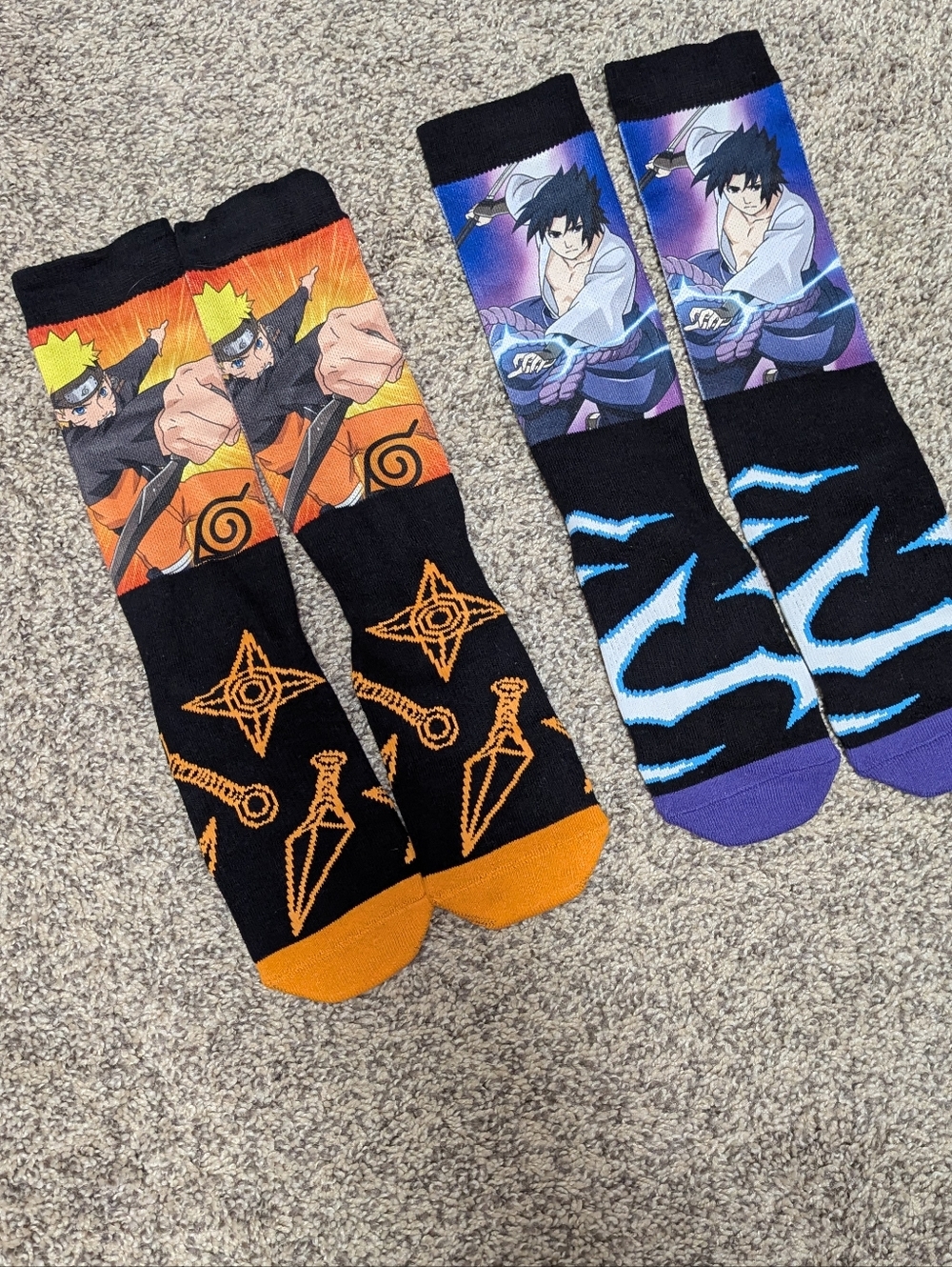 Naruto Anime Character Crew Socks - Black & Orange / Black & Purple NWOT